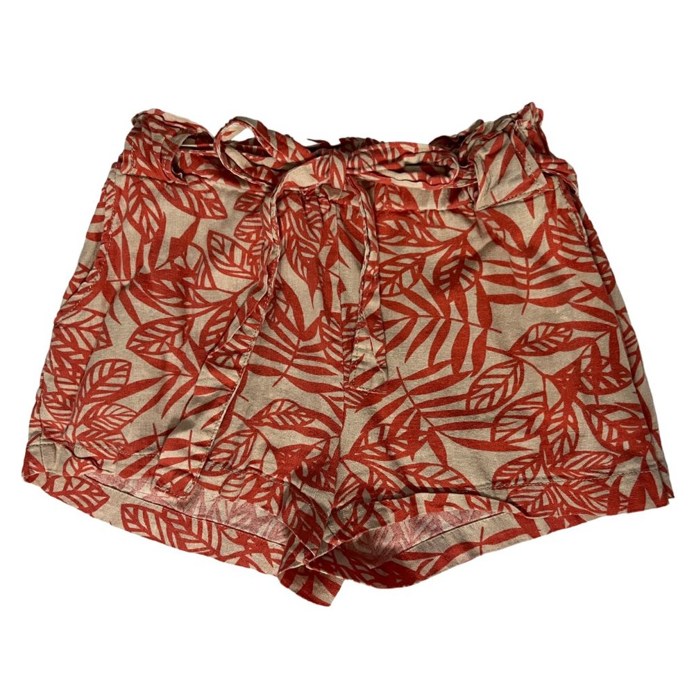 Orange Floral Paperbag Shorts with Tie Size Medium